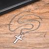 Men's Stainless Steel Clear Cubic Zirconia Cross Pendant Box Chain Necklaces PW-WG79D52-01-1