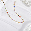 1Pc Brass & Alloy Colorful Glass Flat Round Link Chain Necklaces NJEW-LP0002-85G-3