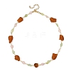 Natural Amber & Rose Quartz & Prehnite & Freshwater Pearl Beaded Necklaces NJEW-JN06490-3