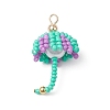 Handmade Umbrella Nylon Wired Glass Seed Beaded Pendants with Glass Pearl Round Bead and Brass Beads PALLOY-MZ00504-02-1