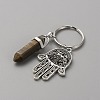 Bullet Natural Wood Lace Stone Pendant Keychain with Hamsa Hand/Hand of Miriam with Eye Charm KEYC-WH0029-79C-2