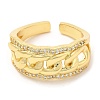 Rack Plating Brass Curb Chains Shape Open Cuff Ring with Cubic Zirconia RJEW-R138-01G-1