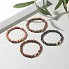 Natural Wood Round Beaded Stretch Bracelet with Synthetic Hematite for Men Women BJEW-JB07549-2