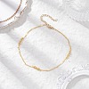Brass Heart & Round Beaded Link Chain Anklets for Women AJEW-AN00714-1