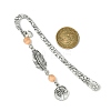 Tree of Life Feather Tibetan Style Alloy Pendant Bookmark with Cat Eye AJEW-JK00277-06-3