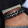 2Pcs 2 Style 8mm Round Natural Lava Rock & Frosted Black Agate Stretch Bracelets Set TH1702-1-1