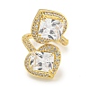 Rack Plating Brass Micro Pave Cubic Zirconia Heart Open Cuff Ring for Women RJEW-C082-16G-2