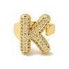 Letter Brass Micro Pave Clear Cubic Zirconia Open Cuff Ring for Women RJEW-N046-03K-G-2