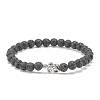 Natural Lava Rock & Alloy Beaded Stretch Bracelet BJEW-JB08309-4