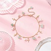 Natural Green Aventurine Chip & Round Shell Pearl Cross Tassel Anklets AJEW-AN00716-02-1