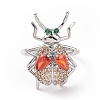 Orange Cubic Zirconia Beetle Open Cuff Ring RJEW-C029-02-3