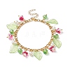 5Pcs 5 Color Glass Pearl & Trumpet Flower & Acrylic Leaf Charm Bracelets Set BJEW-JB08909-3