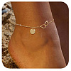 Brass Double Heart Link Flat Round Initial Charm Anklets for Women FS-WGA84B7-23-1