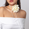 1Pc Retro Cloth Rose Flower Waxed Cord Wrap Choker Necklaces for Women NJEW-CP0001-05C-5