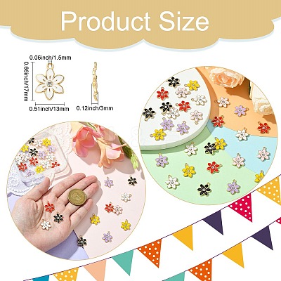 30Pcs 6 Colors Flower Alloy Enamel Pendants ENAM-CJ0006-22-1