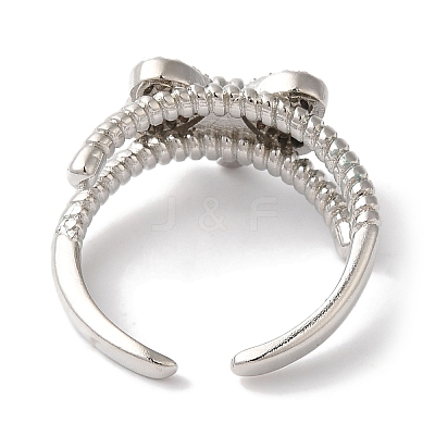 Bowknot Brass Micro Pave Clear Cubic Zirconia Open Cuff Rings for Women RJEW-C098-01P-1
