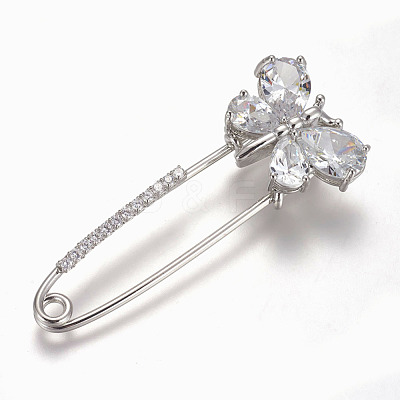 Brass Micro Pave Cubic Zirconia Safety Brooch JEWB-I010-11P-1
