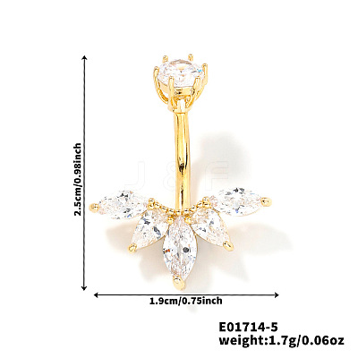 Elegant and Stylish Leaf Brass Rhinestone Belly Rings Curved Barbell UZ1894-5-1