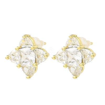 Rhombus Brass Micro Cubic Zirconia Stud Earrings EJEW-L270-20G-01-1