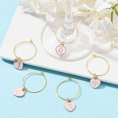 12Pcs Heart with Constellation Alloy Enamel Wine Glass Charms Sets AJEW-JO00230-02-1