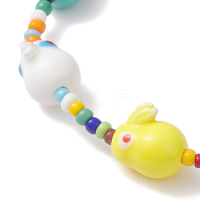 Rabbit Porcelain & Glass Seed Beads Stretch Bracelets for Women BJEW-TA00705-1