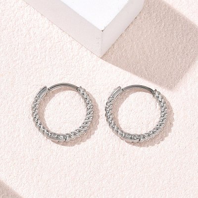 Twist Textured 304 Stainless Steel Huggie Hoop Earrings SA-CBA46AF-27P-02-1