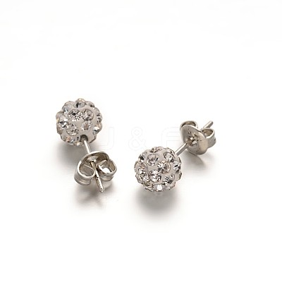 Polymer Clay Rhinestone Ball Stud Earrings EJEW-F0083-03M-1