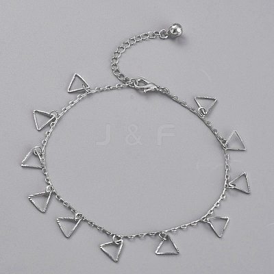 Brass Textured Triangle Charm Anklets X-AJEW-B005-23P-1