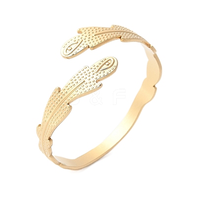 Leaf 304 Stainless Steel Cuff Bangles for Women BJEW-U032-09G-1