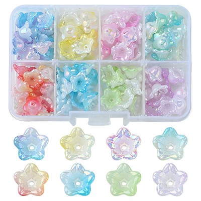 120Pcs 8 Colors UV Plating Iridescent Acrylic Bead Caps OACR-FS0001-64-1