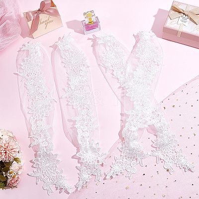 Flower Pattern Polyester Lace Cuff Mesh Long Fingerless Gloves AJEW-WH0455-019-1