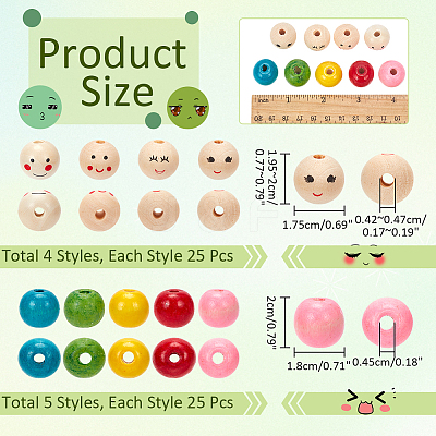 225Pcs 9 Styles Printed Wood European Beads WOOD-NB0002-60-1