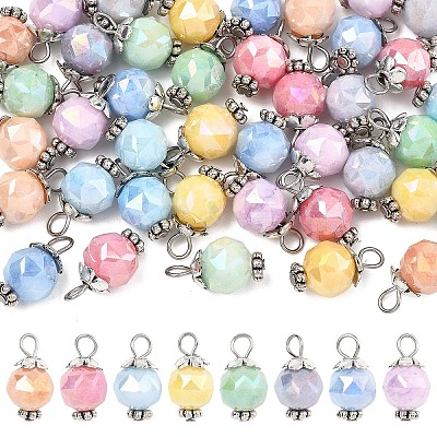 40Pcs 8 Colors Glass Pendants PALLOY-YW00157-1