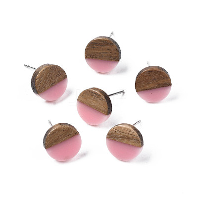 Opaque Resin & Walnut Wood Stud Earrings EJEW-N017-008-B04-1