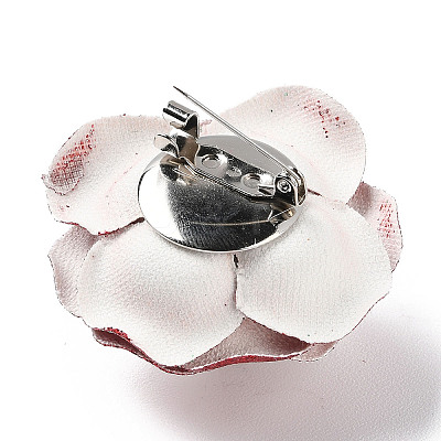 Flower Glitter Imitation Leather with Plastic Pearl Brooch Pin JEWB-K013-02P-01-1