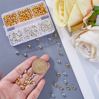 600Pcs 2 Colors Brass Crimp Beads Covers KK-SP0002-32-1
