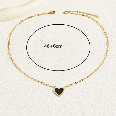 Natural Shell Heart Pendant Necklaces with Golden Stainless Steel Paperclip Chains EU3732-1-1
