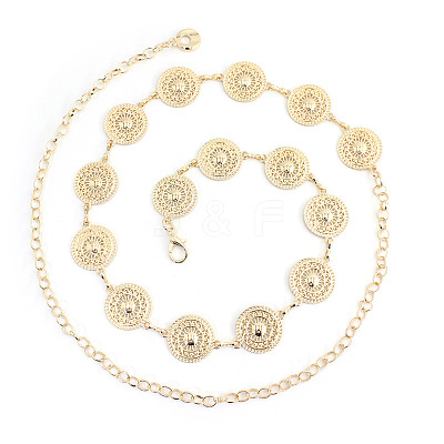 Alloy with Iron Hollow Flat Round Link Chain Waist Belly Chains for Women FS-WG0D649-01-1