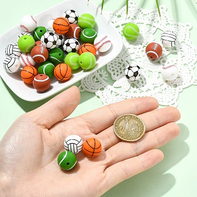 35Pcs 7 Colors All Kinds of Sports Balls Silicone Beads SIL-YW0002-28-1