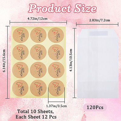 120Pcs Flat Translucent Glassine Waxed Paper Treat Bags Cookie Bags STIC-CP0001-11F-1