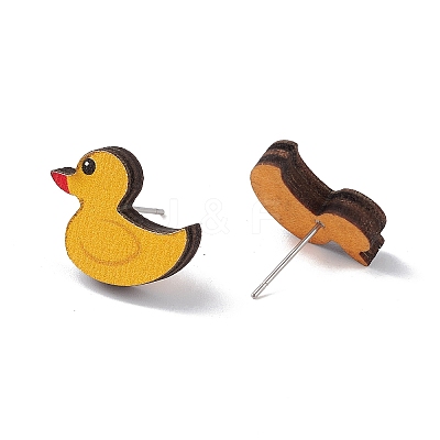 Natural Wood Stud Earrings EJEW-C013-01A-1