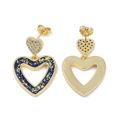 Rack Plating Heart Brass Dangle Stud Earrings EJEW-P277-09G-1