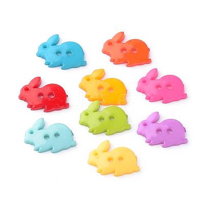2-Hole Opaque Solid Color Bunny Acrylic Buttons BUTT-S020-35-1