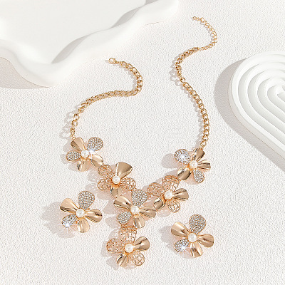 Flower Alloy Crystal Rhinestone & Plastic Pearl Pendant Necklaces & Stud Earrings Sets for Women FS-WGF8FDA-01-1
