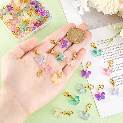 60Pcs 6 Colors Butterfly Glass Pendant Decorations HJEW-PH01944-1