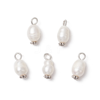 10Pcs 2 Colors Natural Cultured Freshwater Pearl Rice Pendants PALLOY-JF03922-1