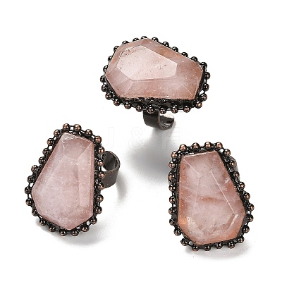 Natural Rose Quartz Open Cuff Ring RJEW-M166-03R-E-1
