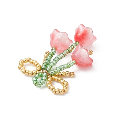 Glass Seed Beaded Bowknot with Flower Pendants PALLOY-MZ01129-01-1