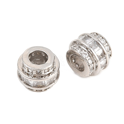 Brass Micro Pave Clear Cubic Zirconia European Beads KK-B186-19P-1