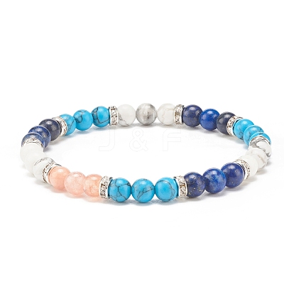 Natural & Synthetic Mixed Gemstone Round Beaded Stretch Bracelet for Women BJEW-JB08336-1